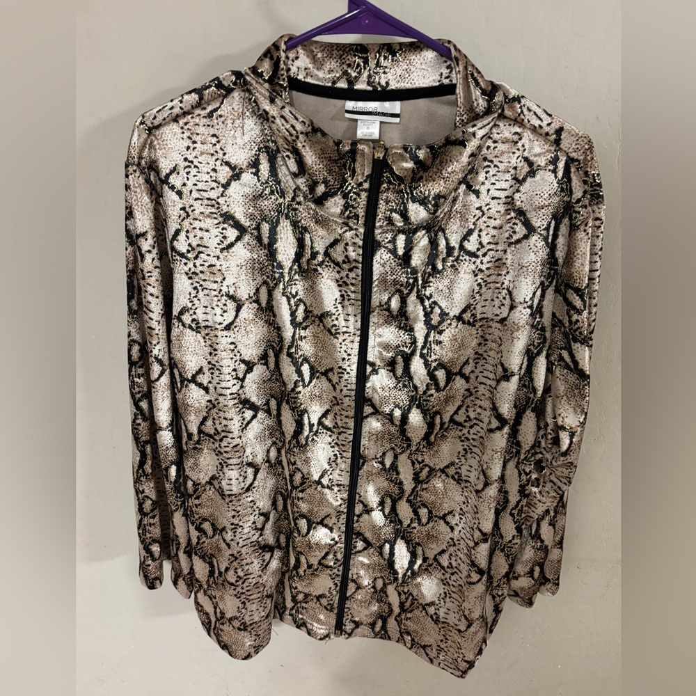 Women's Snakeskin Zip-Front Bomber Jacket - Beige/Black